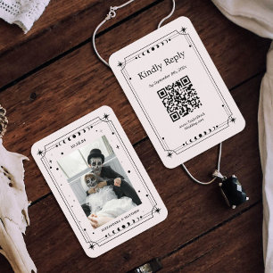 Black and White Halloween Wedding RSVP Qr Code Enclosure Card