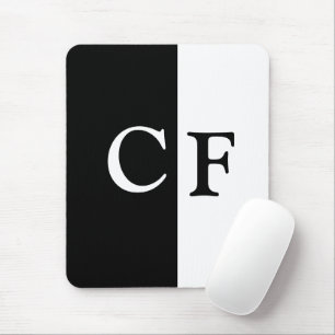 Black and white halves custom initials mouse pad
