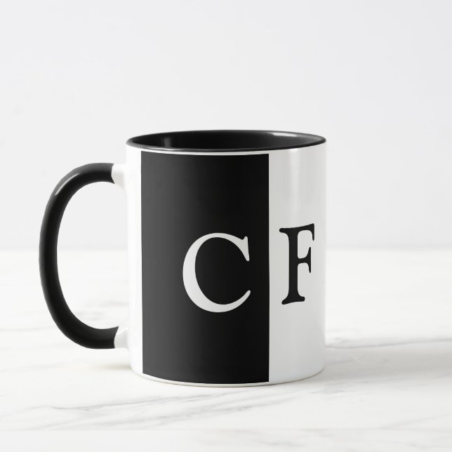 Black and white halves custom initials mug (Left)