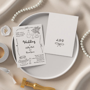 Black and White Hand Drawn Doodle Simple Wedding  Invitation