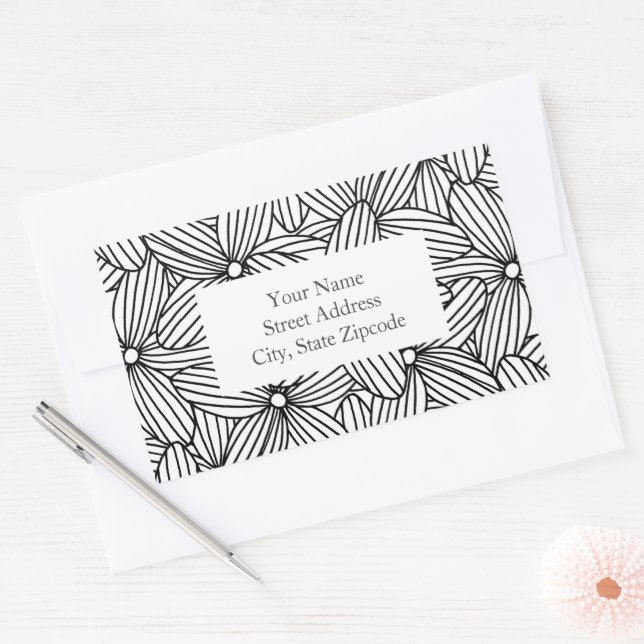 Black and White Hand Drawn Flowers Labels (Envelope)