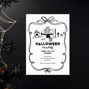 Black and White Hand drawn Halloween Dinner Party  Invitation