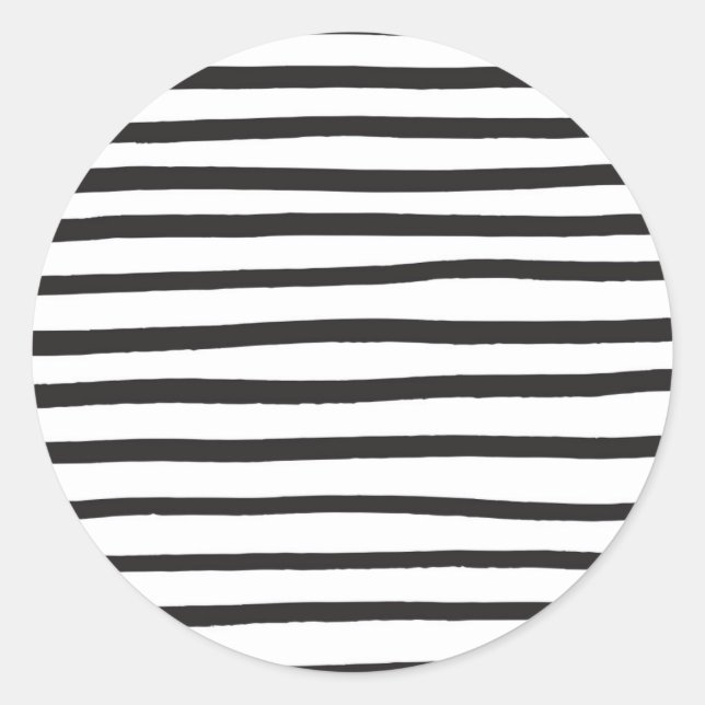 Black and white hand drawn marker stripes classic round sticker (Front)