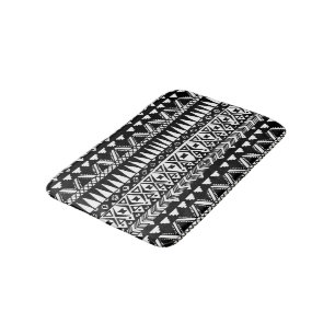 Black and White Hand Drawn Modern Tribal Aztec Bath Mat