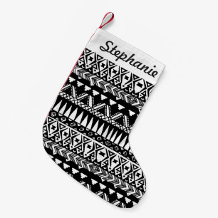 Black and White Hand Drawn Modern Tribal Aztec Small Christmas Stocking