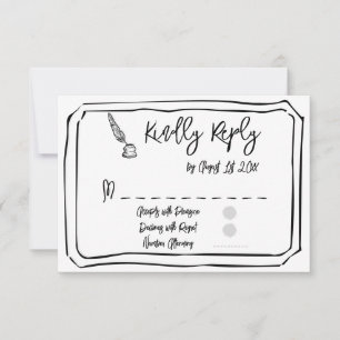 Black and White Hand Drawn Simple Wedding RSVP Card