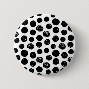 Black and white hand drawn watercolor polka dots 6 cm round badge