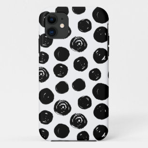Black and white hand drawn watercolor polka dots iPhone 11 case
