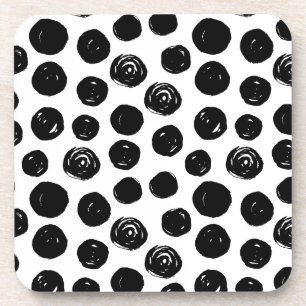 Black and white hand drawn watercolor polka dots coaster