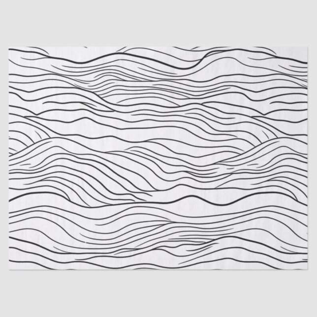 Black and White Hand-Drawn Wavy Line Pattern Tissue Paper (Front)