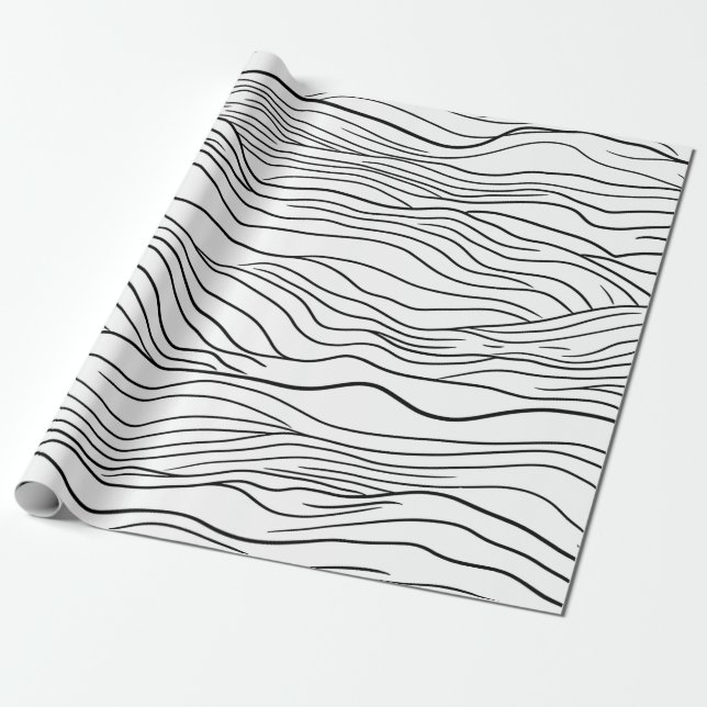 Black and White Hand-Drawn Wavy Line Pattern Wrapping Paper (Unrolled)