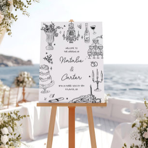 Black and White Hand Drawn Whimsical Wedding Poster