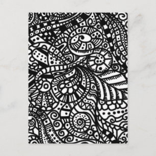 Black and white handpainted doodles postcard