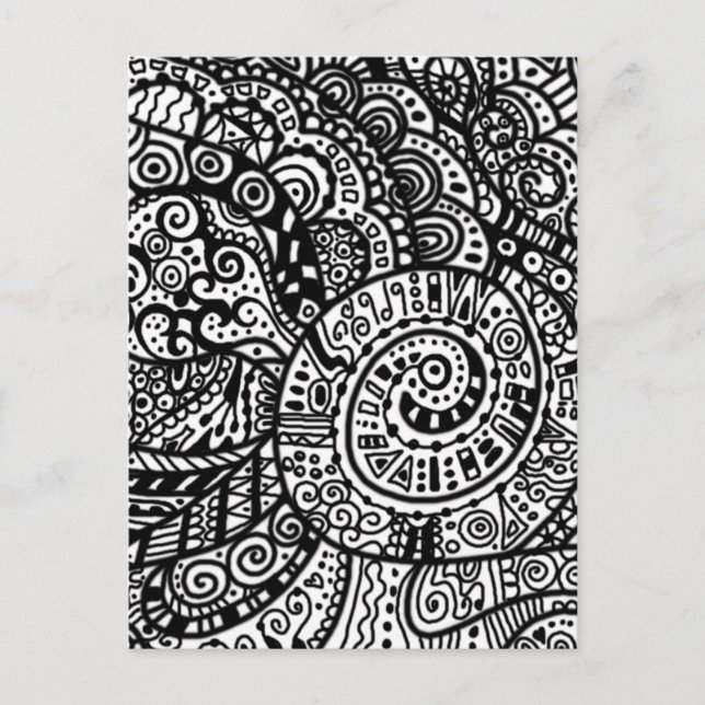 Black and white handpainted doodles postcard (Front)
