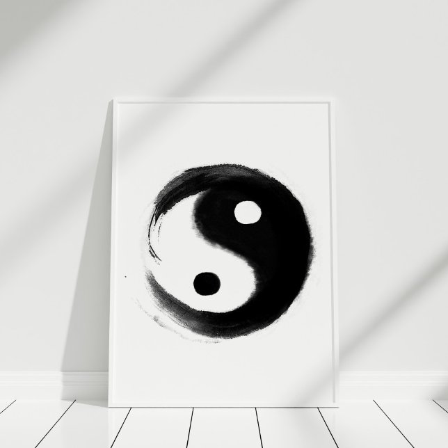 Black and White Handpainted Yin Yang Poster (Black and White Handpainted Yin Yang Poster in white frame)