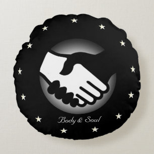 Black and White Hands, Body & Soul with Stars Roun Round Cushion