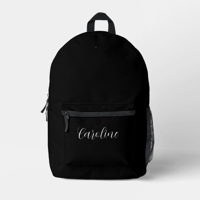 Black and White Handwritten Personalised Name  Printed Backpack (Front)