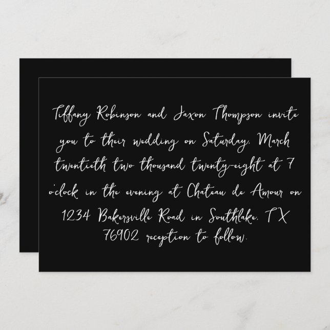 Black and White Handwritten Style Wedding Invitation (Front/Back)