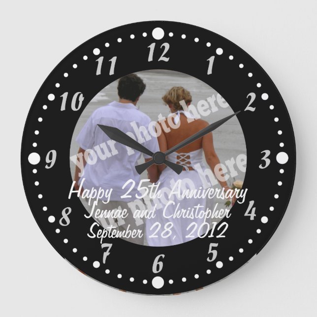 Black and White Happy Anniversary Photo Wall Clock (Front)