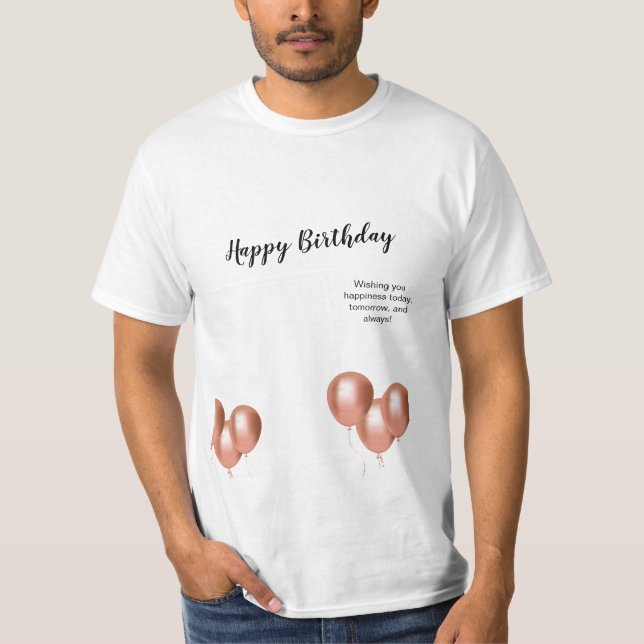 Black and White Happy Birthday Photo T-Shirt (Front)