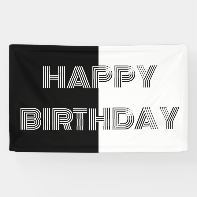 Black and White Happy Birthday Stylish Party Banner (Horizontal)