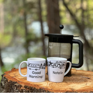 Black and White Happy Campers Personalized Mug
