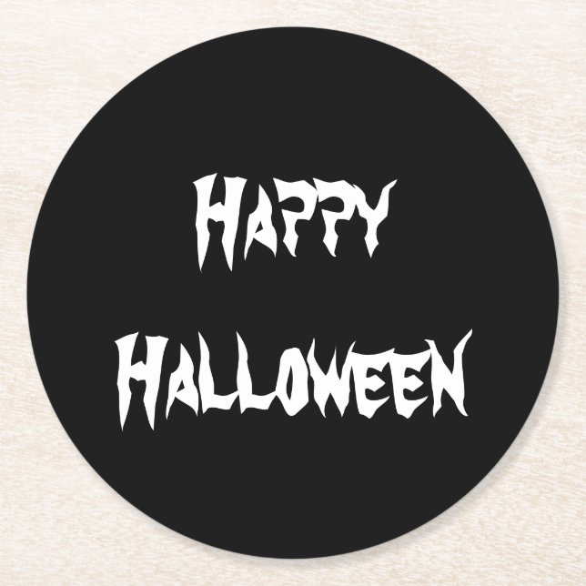 Black and White Happy Halloween Paper Coaster (Front)