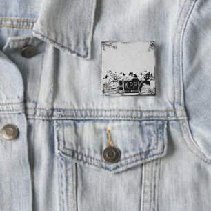 Black and White Happy Halloween Party 15 Cm Square Badge