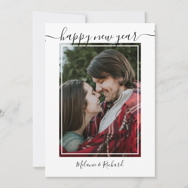 Black And White Happy New Year  Custom Photo Holiday Card (Front)