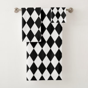 Black and White Harlequin Bath Towel Set