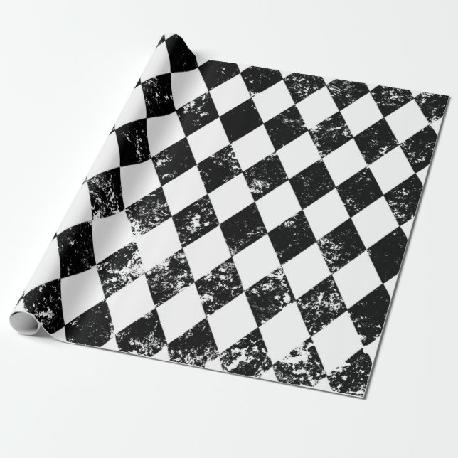 Black and White Harlequin Decoupage Poster Wrapping Paper (Unrolled)