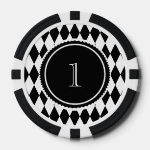 black and white harlequin diamond pattern poker chips