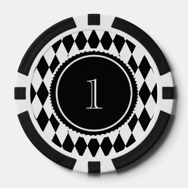 black and white harlequin diamond pattern poker chips (Front)