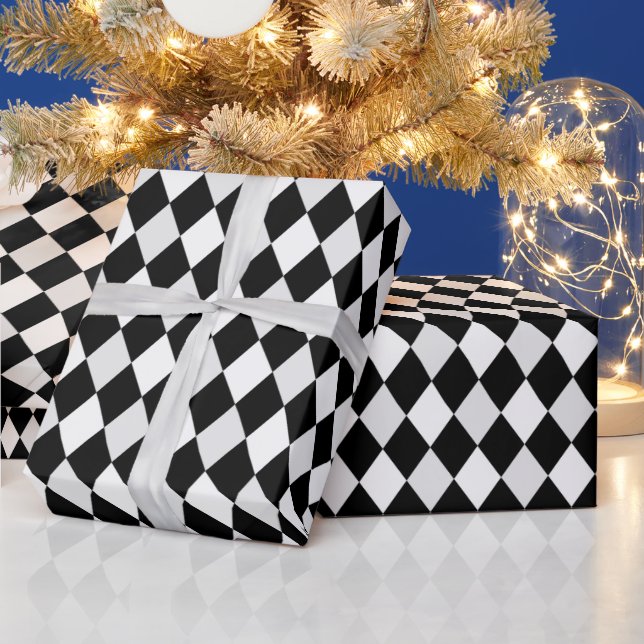 Black and White Harlequin Diamond Pattern Wrapping Paper (Holidays)