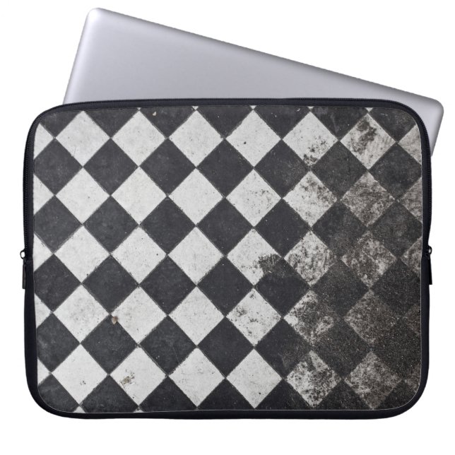 Black and white harlequin graphic laptop sleeve (Front)