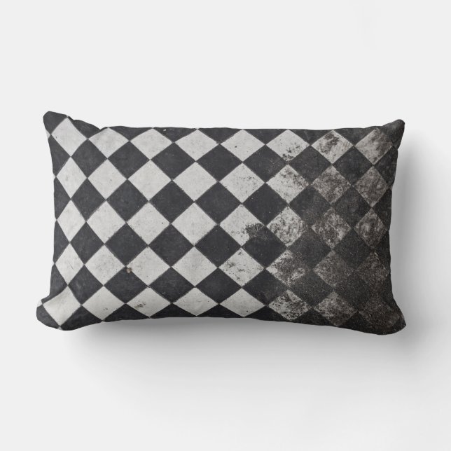 Black and white harlequin graphic lumbar cushion (Front)