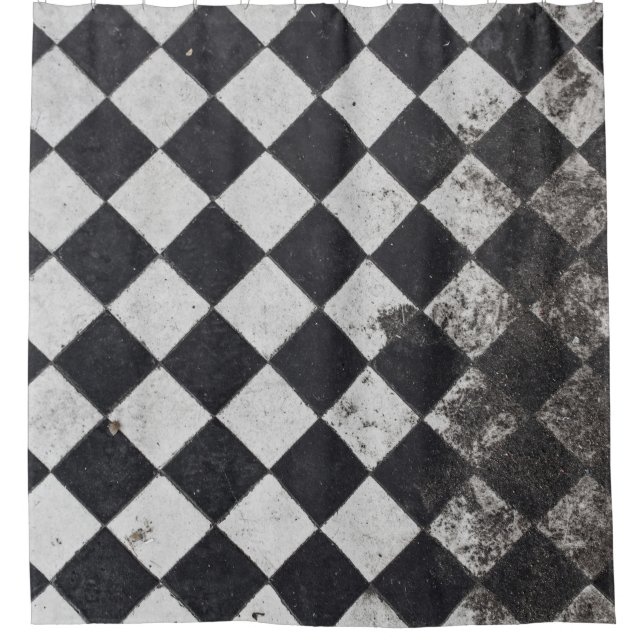 Black and white harlequin graphic shower curtain (Front)