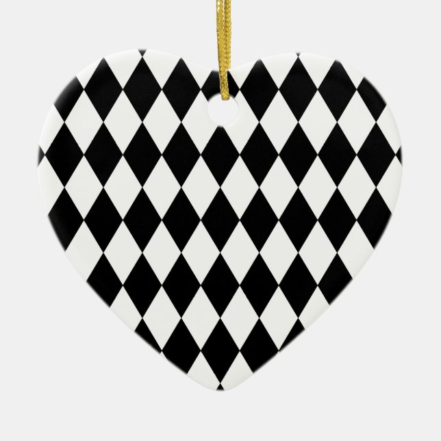 Black and White Harlequin Pattern Ceramic Tree Decoration (Front)