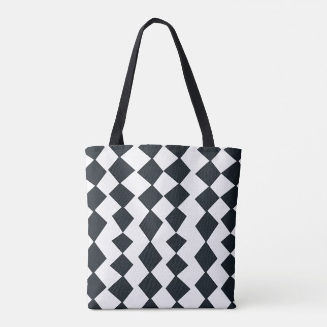 Black and White Harlequin Pattern Tote Bag (Back)