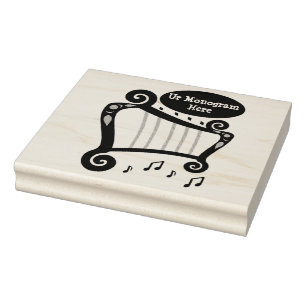 Black and White Harp Monogram Rubber Stamp