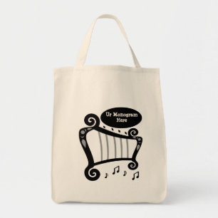 Black and White Harp Monogram Tote Bag