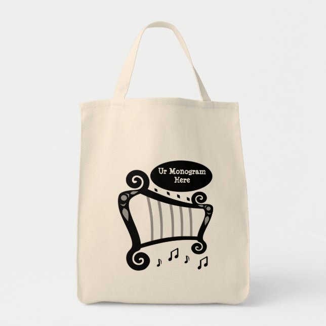 Black and White Harp Monogram Tote Bag (Front)