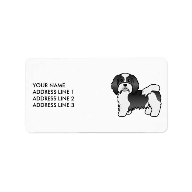 Black And White Havanese Cartoon Dog & Custom Text Label (Front)