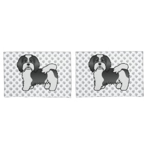 Black And White Havanese Cute Cartoon Dog Pillowcase