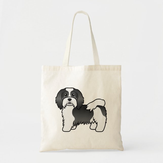 Black And White Havanese Cute Cartoon Dog Tote Bag (Front)