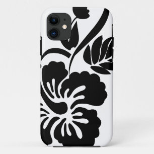 Black and white Hawaiian flowers iPhone 11 Case