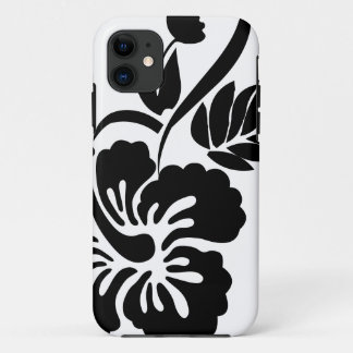 Black and white Hawaiian flowers iPhone 11 Case