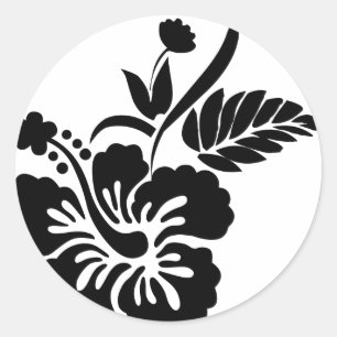 Black and white Hawaiian flowers Classic Round Sticker