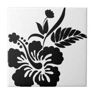 Black and white Hawaiian flowers Tile