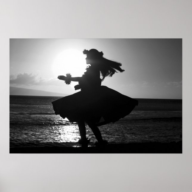 Black and White Hawaiian Hula Dancer Poster (Front)